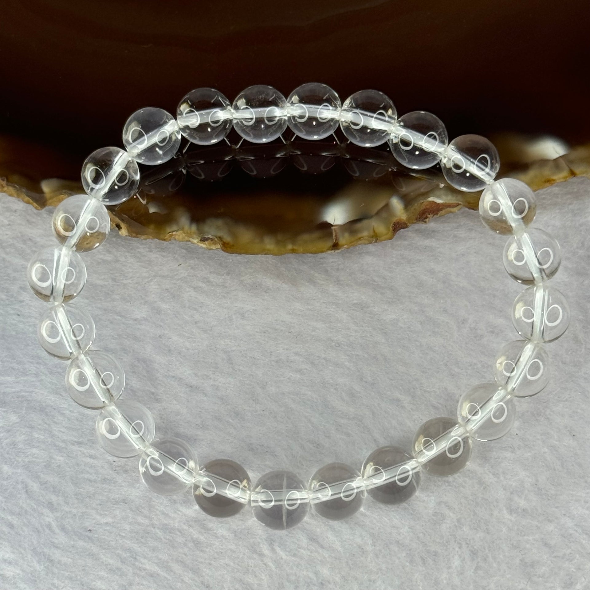 Natural Clear Quartz Bracelet 天然白水晶手链 18.64g 16.5cm 8.4mm 24 Beads - Huangs Jadeite and Jewelry Pte Ltd