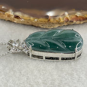 Natural Type A Blueish Green Jadeite Leaf Necklace in S925 Silver | (9.64g | 44cm S925 | 29.8 x 16.5 x 3.5mm | Career Success & Growth Anchor, Feng Shui Prosperity & Executive Charm Necklace) - Huangs Jadeite and Jewelry Pte Ltd