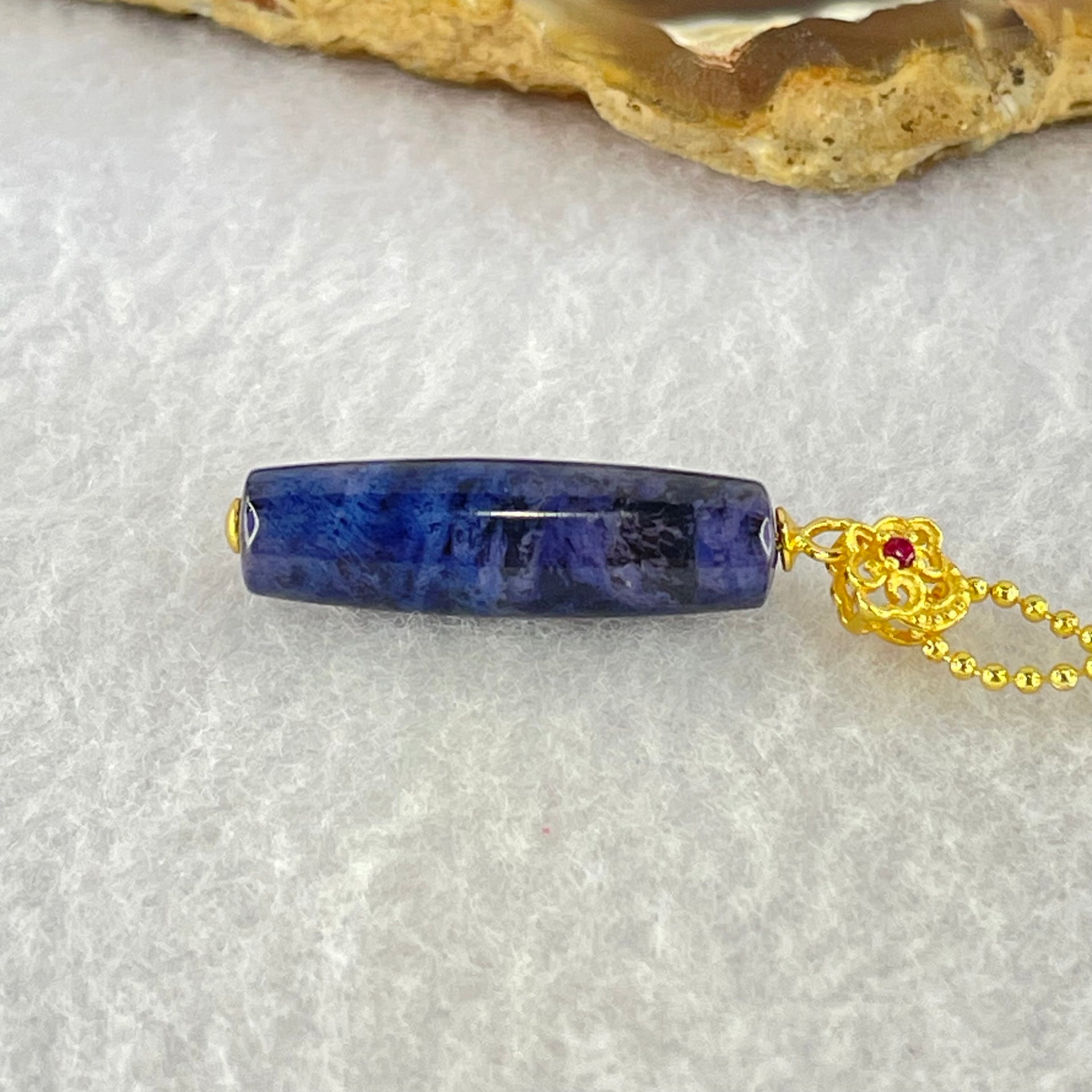 Very Good Grade Natural Sugilite Pillar Pendant in Gold Color Silver Necklace 2.74g 23.9 by 7.2mm - Huangs Jadeite and Jewelry Pte Ltd