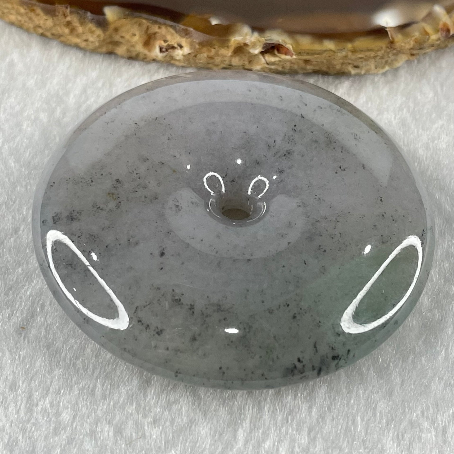 Type A Lavender with Wuji Grey and Green Dots Jadeite Ping An Kou Donut Pendant 76.70g 55.2 by 12.6mm - Huangs Jadeite and Jewelry Pte Ltd