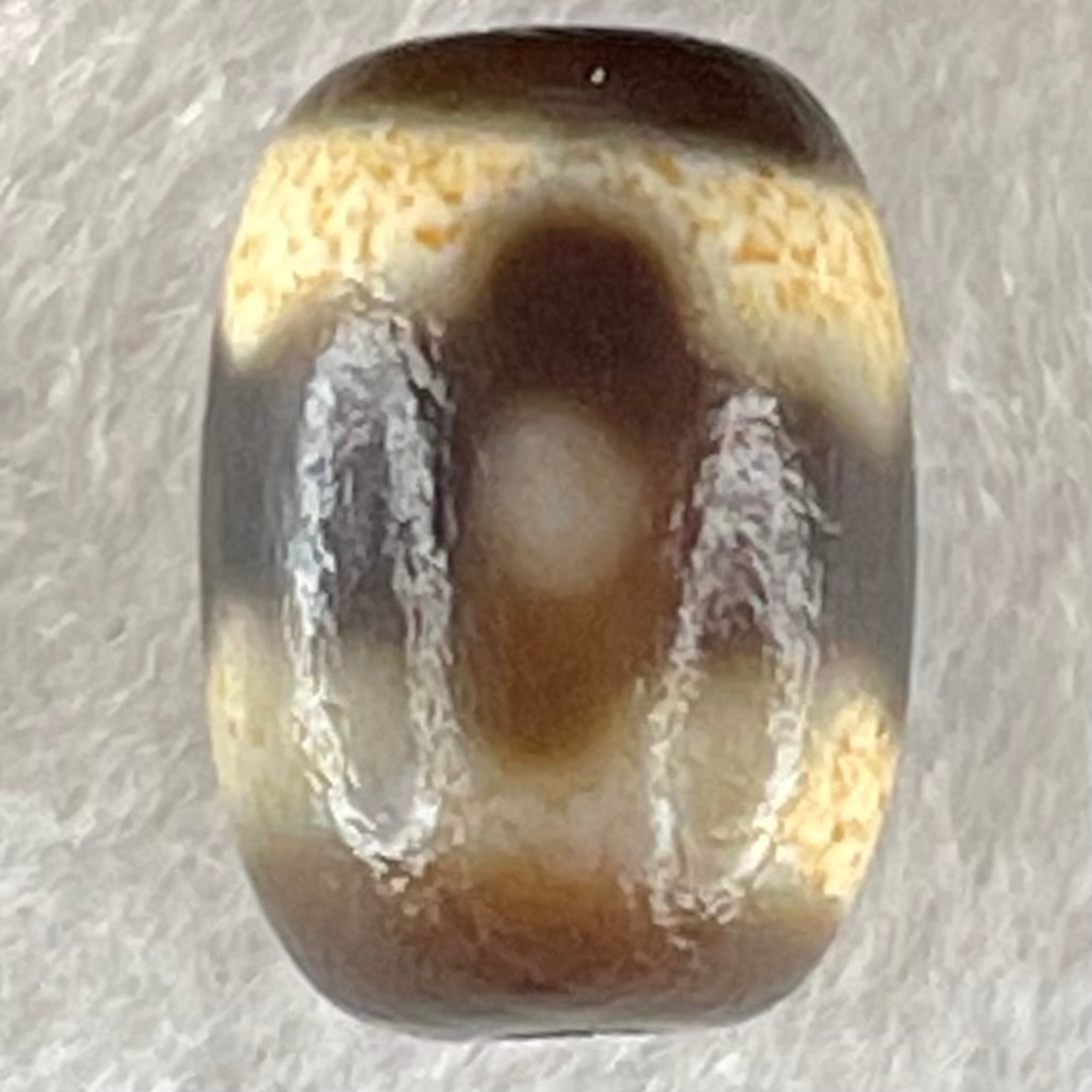Natural Powerful Tibetan Old Oily Dark Brown With White Agate 3 Eyes Dzi Bead Heavenly Master (Tian Zhu) 三眼天诛 3.32g 16.0 by 11.7mm - Huangs Jadeite and Jewelry Pte Ltd