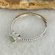 Type A Icy Green Cabochon Jadeite in S925 Sliver Heart Ring (Adjustable Size) 1.18g 3.5 by 2.5mm - Huangs Jadeite and Jewelry Pte Ltd
