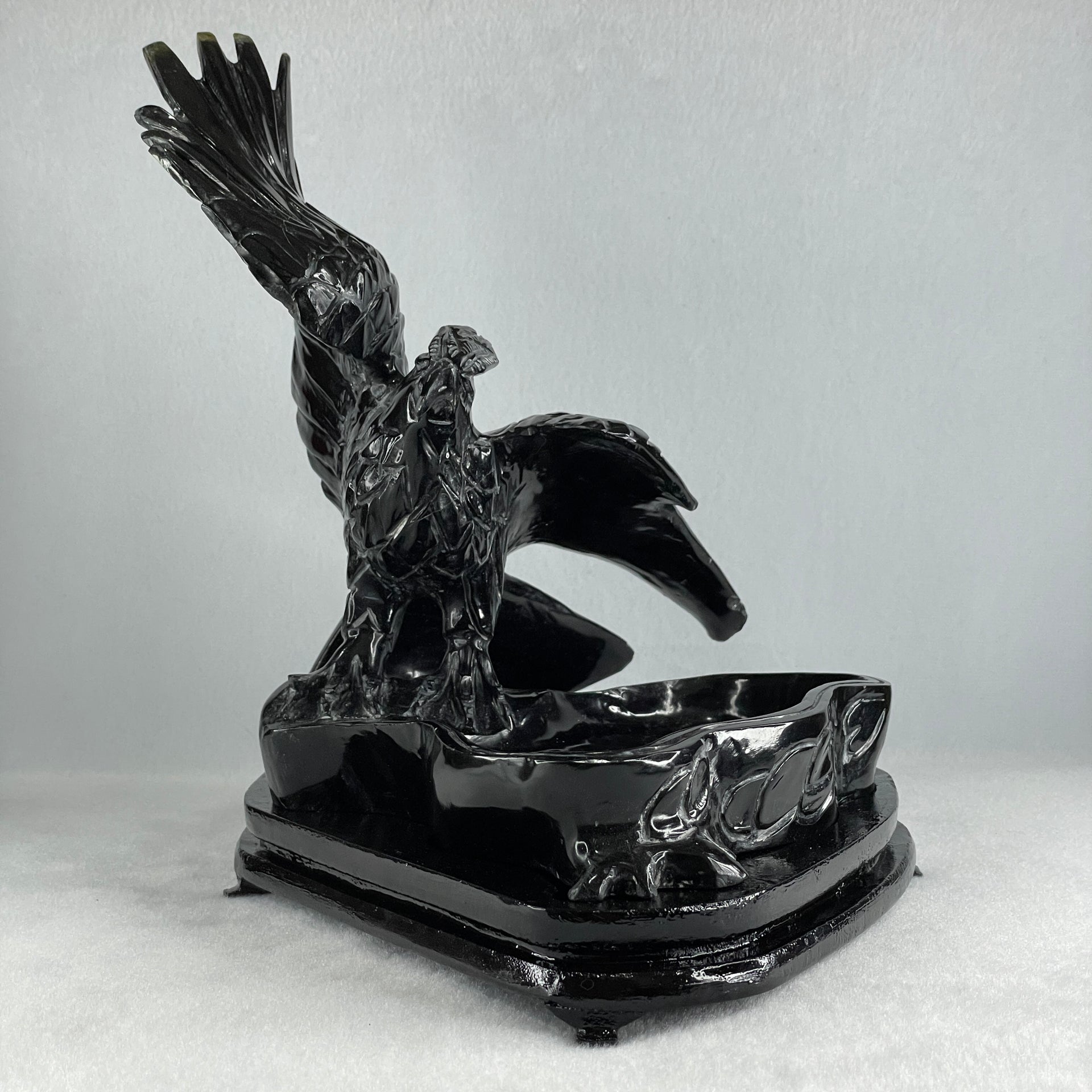 Black Stone Eagle with Pond with Wooden Stand Display 1,914.9g 240.0 by 191.0 by 230.0mm - Huangs Jadeite and Jewelry Pte Ltd