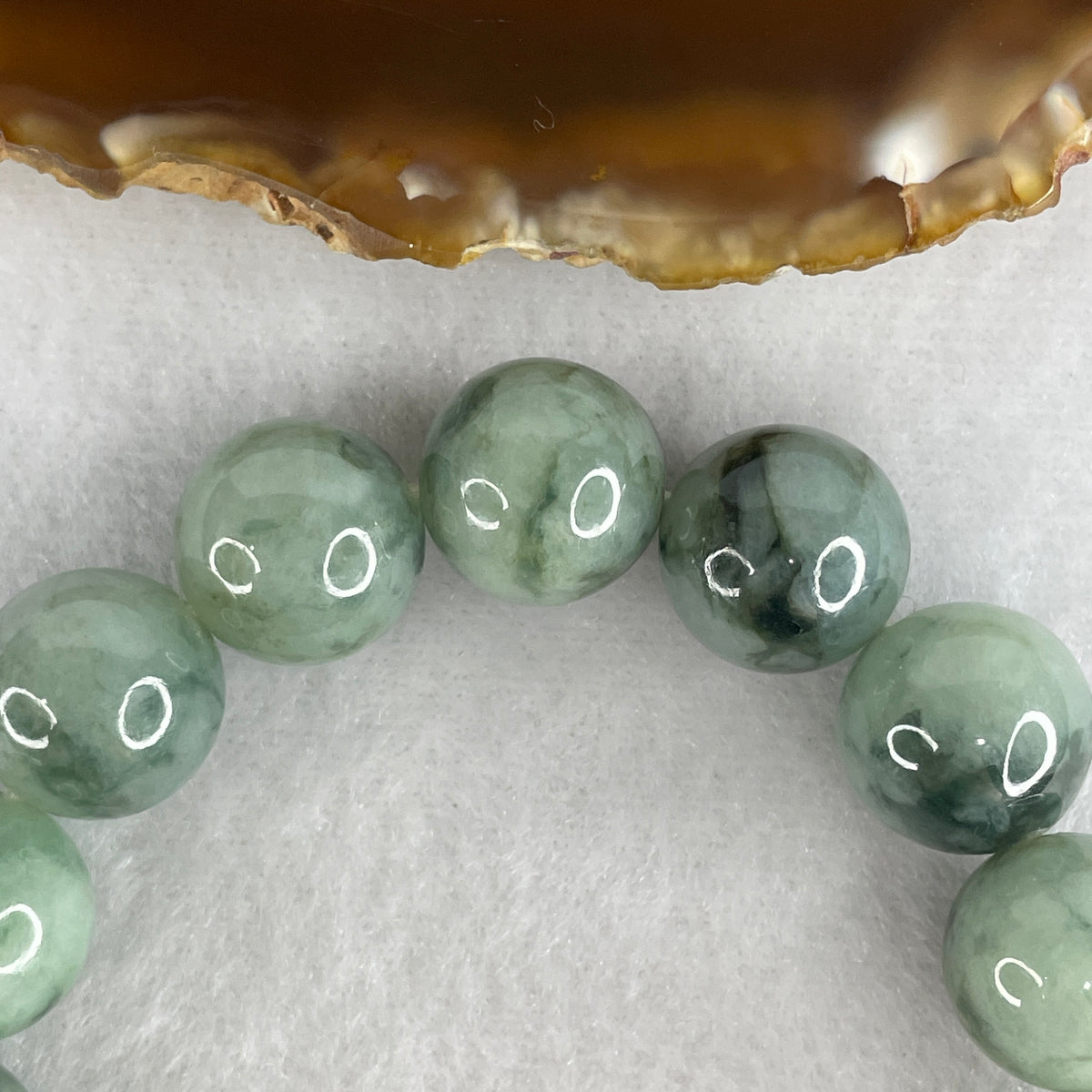 Natural Type A Blueish Green Jadeite Beads Bracelet | 17.5cm Statement Strand of 16 Matched 13.8mm Statement Beads (76.27g | Green Piao Hua | Lan Shui Calm & Sovereign Wealth)