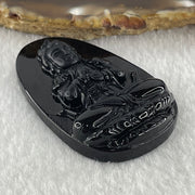 Type A Opaque to Partial Translucent Black Omphacite Jadeite Da ri ru lai 大日如來 Vairocana Buddha Pendant Goat and Monkey Zodiac Guardian 17.20g 53.0 by 32.9 by 9.6mm - Huangs Jadeite and Jewelry Pte Ltd