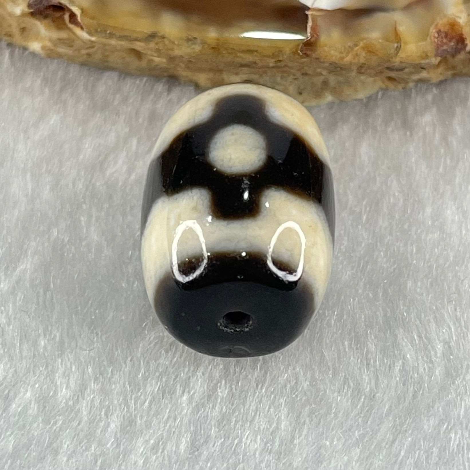 Natural Powerful Tibetan Old Oily Dark Brown With White Agate 3 Eyes Dzi Bead Heavenly Master (Tian Zhu) 三眼天诛 4.61g 17.8 by 12.7mm - Huangs Jadeite and Jewelry Pte Ltd