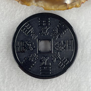 Type A Opaque Black Omphacite Jadeite Ancient Coin Pendant 31.55g 43.8 by 7.0mm - Huangs Jadeite and Jewelry Pte Ltd