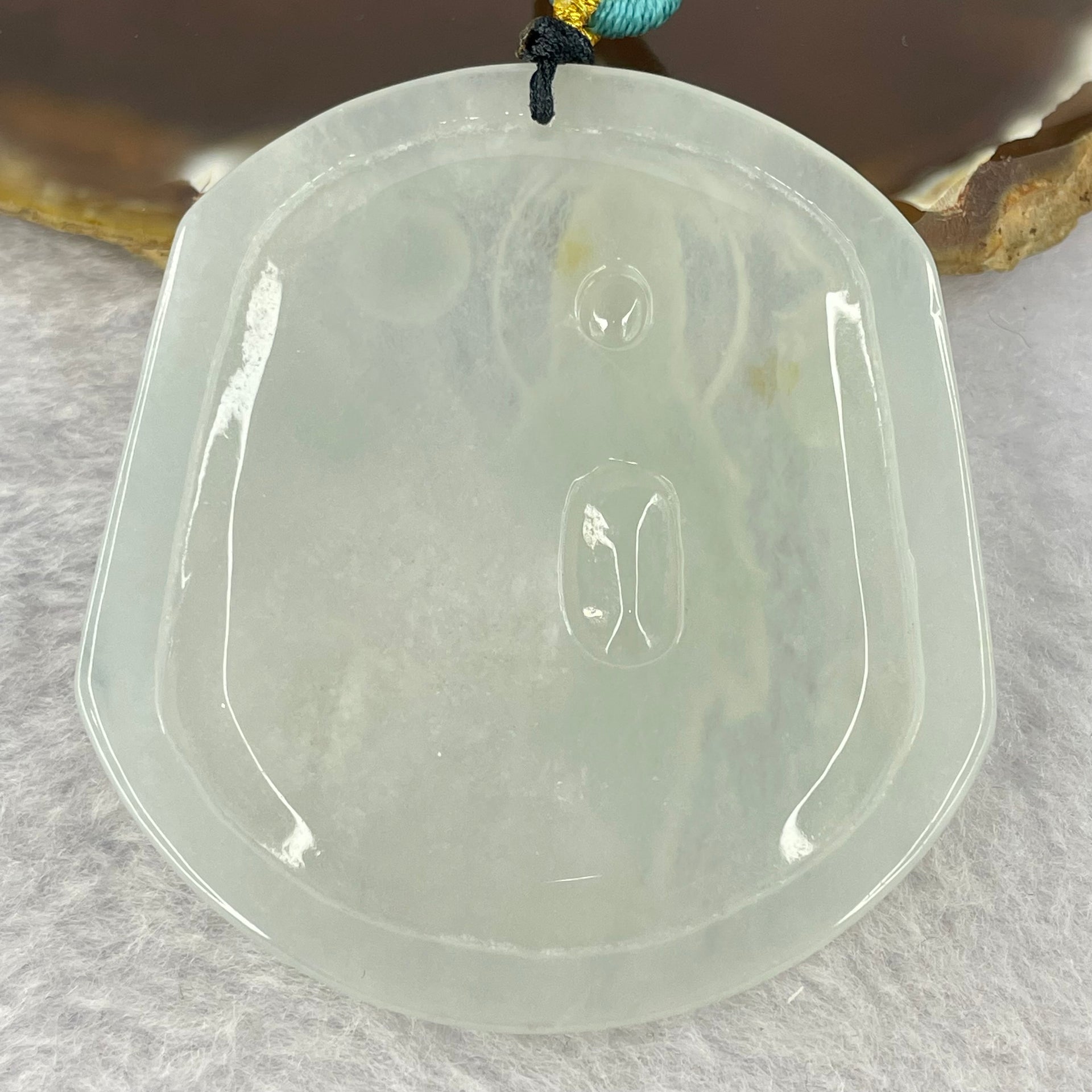 Type A Light Green to white Jadeite Guan Yin Pendent 32.29g 57.8 by 52.6 by 6.6mm - Huangs Jadeite and Jewelry Pte Ltd