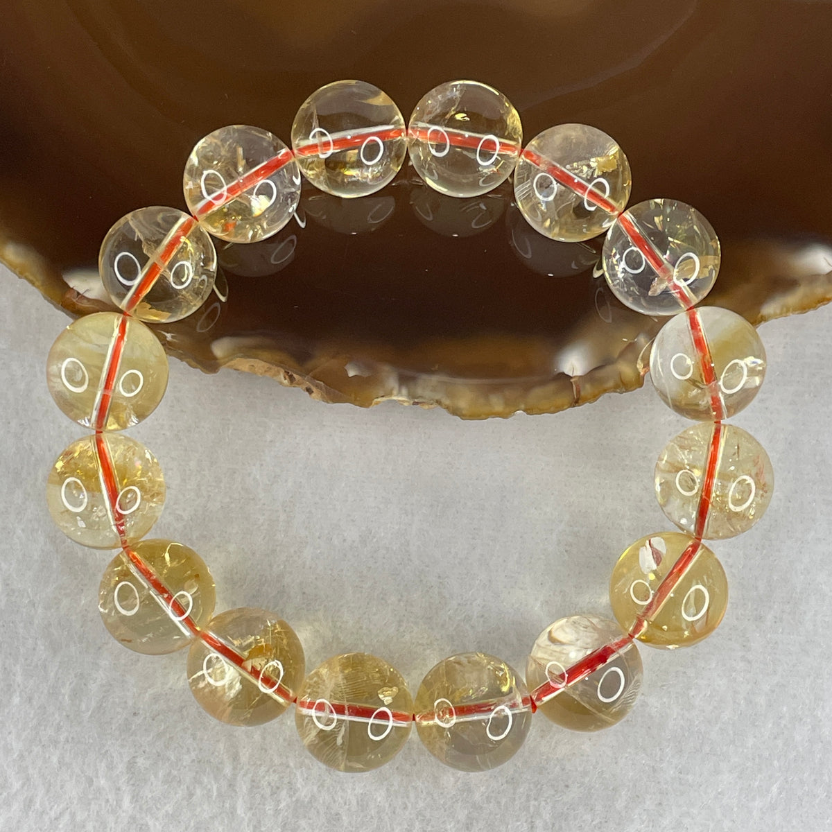 Certified Average Grade Natural Yellow Citrine Crystal Beads Bracelet | 13.8mm Golden Merchant's (56.65g | 17.5cm Wrist Sizing | 16 Beads)