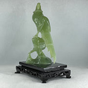 Natural Green Serpentine Phoenix with Bird with Wooden Stand Display 678.9g L155.0 by B105.0 by H226.0 mm - Huangs Jadeite and Jewelry Pte Ltd
