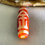 Natural Powerful Tibetan Old Oily Red White Agate One Eye Gold Metal Element Dzi Bead Heavenly Master (Tian Zhu) 一眼金天珠 10.47g 38.2 by 13.4mm - Huangs Jadeite and Jewelry Pte Ltd