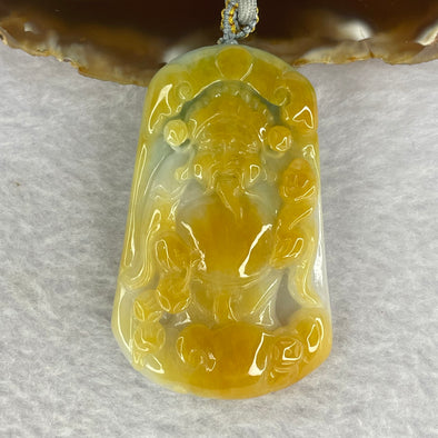 Grand Master Type A 3 Colours Yellow Lavender Green Jadeite God Of Fortune Cai Shen Ye 财神爷 Pendant 46.64g 61.0 by 38.9 by 9.1mm - Huangs Jadeite and Jewelry Pte Ltd