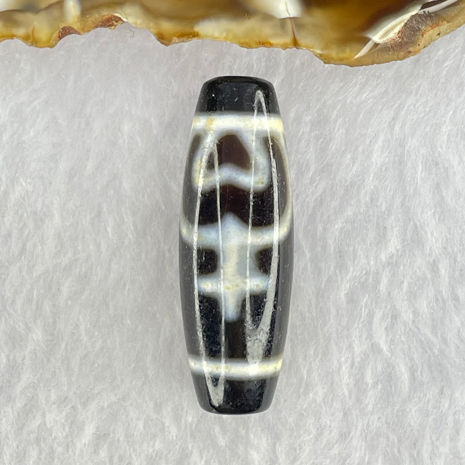 Natural Powerful Tibetan Old Oily Agate Double Nectar Vessel Dzi Bead Heavenly Master (Tian Zhu) 花蜜容器眼天珠 10.37g 39.3 by 13.5mm - Huangs Jadeite and Jewelry Pte Ltd