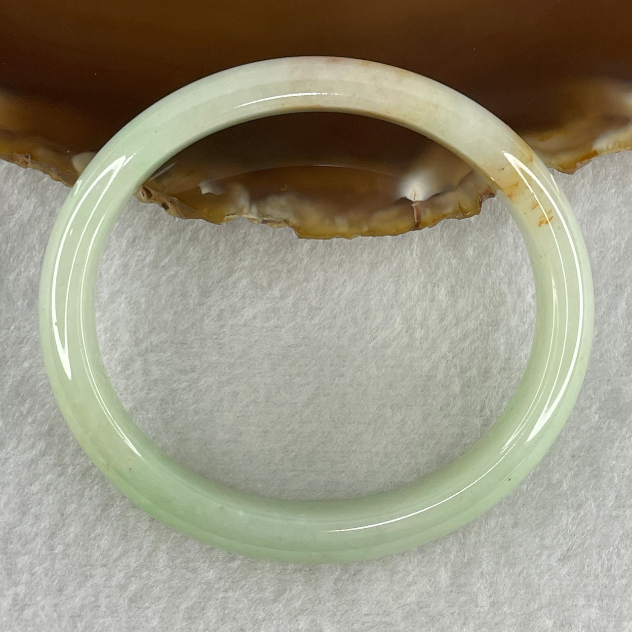 Certified Natural Type A Light Apple Green Yellow Patches Jadeite Oval Bangle 36.69g Inner Diameter 55.3mm Thickness 11.7 by 6.8mm (Close to Perfect)