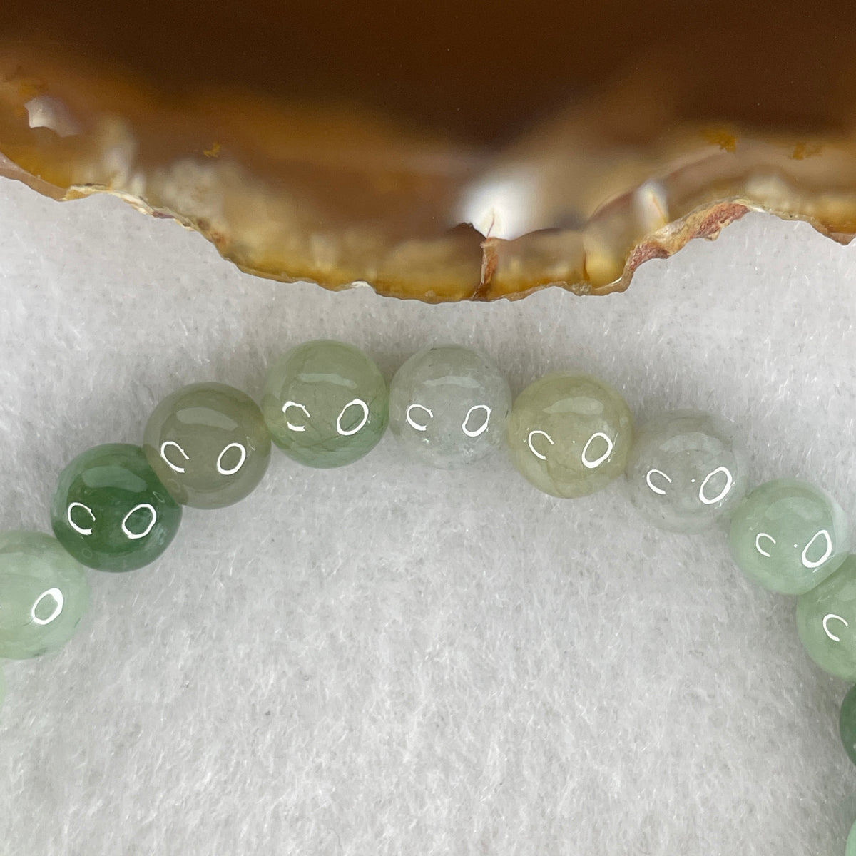 Natural Type A Jelly Light Green & Green Jadeite Beads Bracelet | 14.5cm  with 23 Beads 7.8mm + 9.3mm 1 Beads (17.88g | Heart Chakra Harmony & Abundance Shield)