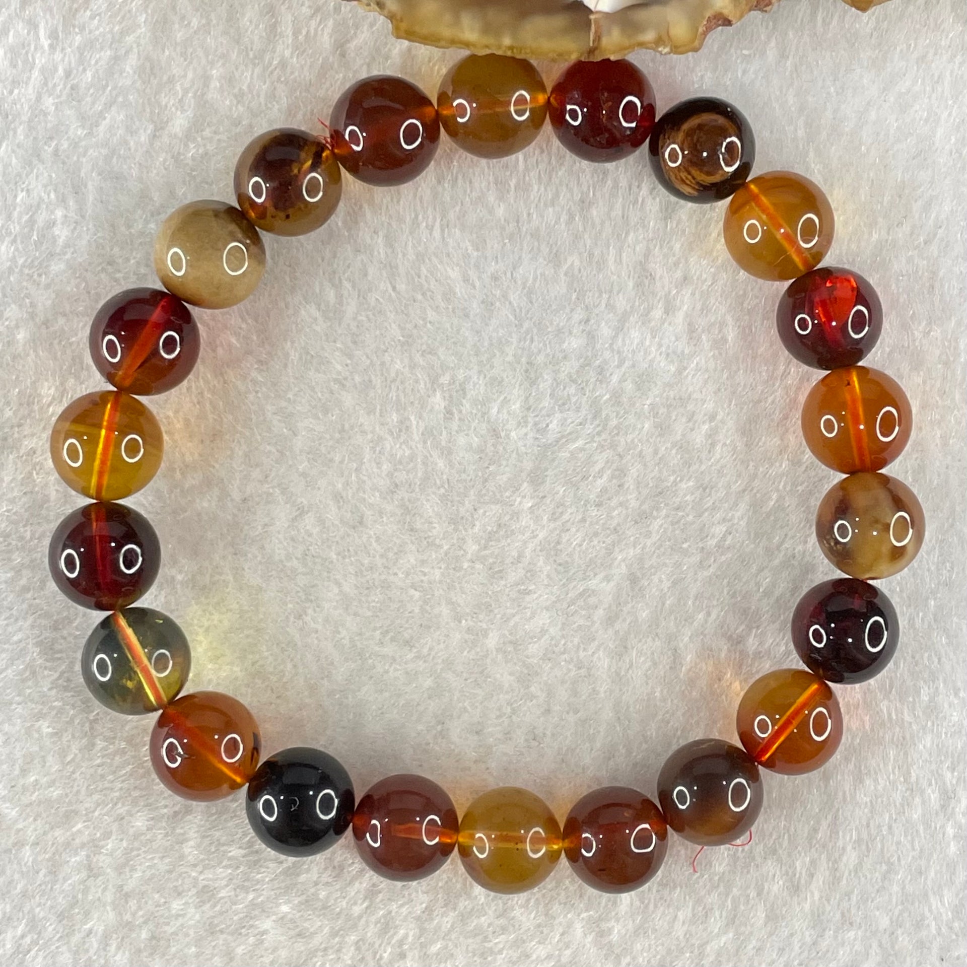 Natural Muti Color Amber Beads Bracelet 7.90g 16cm 8.8mm 22 Beads - Huangs Jadeite and Jewelry Pte Ltd