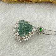 Type A Icy Blueish Green Jadeite Milo Buddha Pendent with Crystals in S925 Sliver Setting and Chain 3.39g 12.8 by 16.0 by 3.0mm - Huangs Jadeite and Jewelry Pte Ltd
