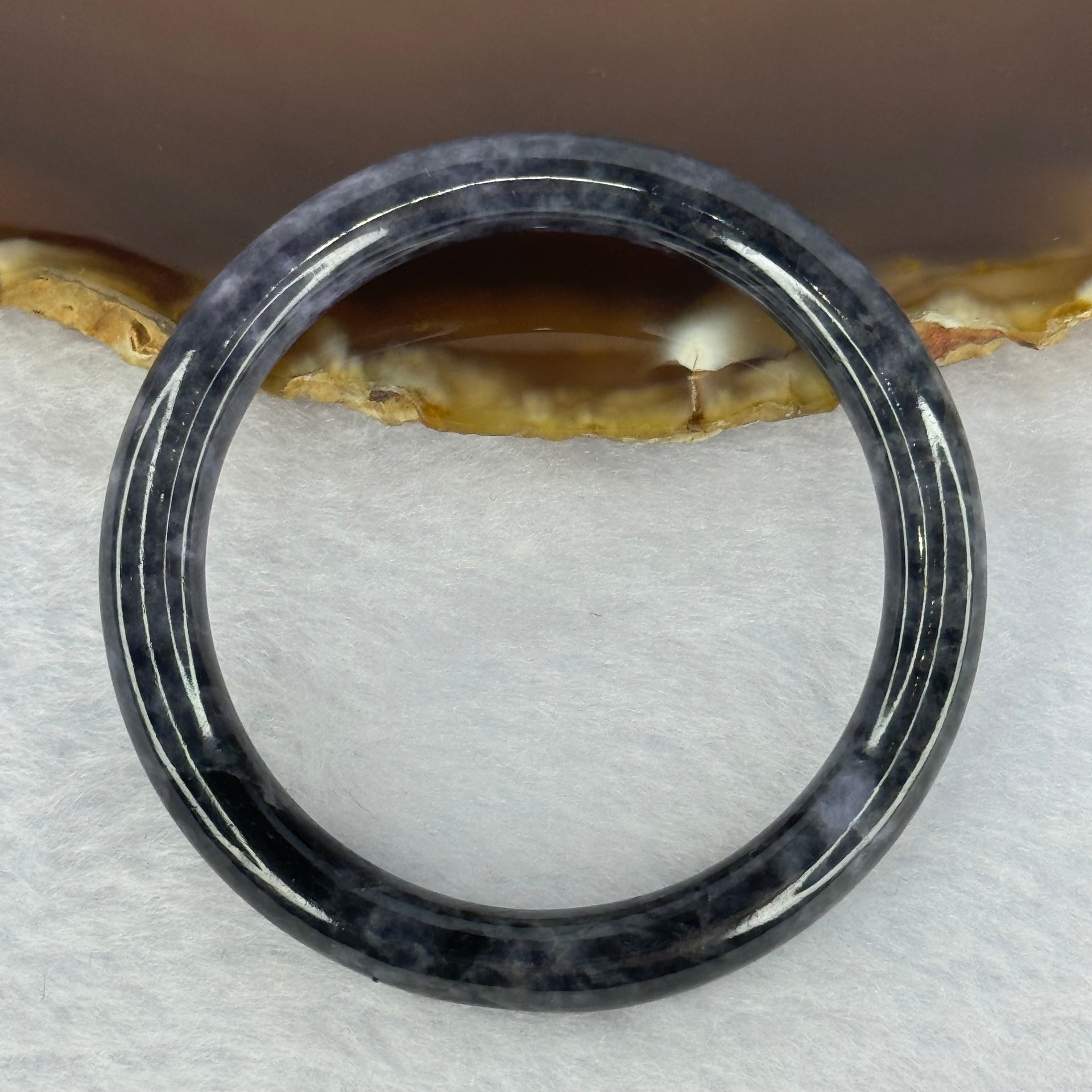 Type A Black Grey Wuji Jadeite Baby Bangle 15.07g Internal Diameter 39.8mm 6.6 by 6.2mm - Huangs Jadeite and Jewelry Pte Ltd