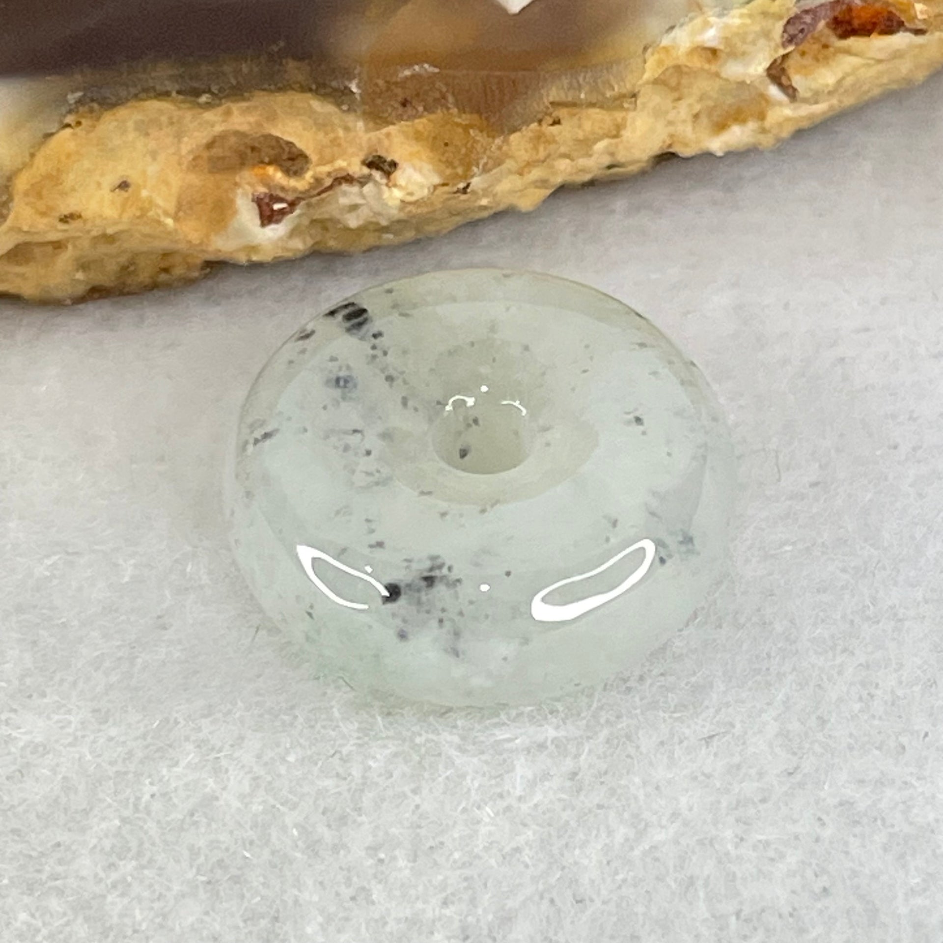 Type A Semi Icy Grey with Black Piao Hua Jadeite Ping An Kou Donut Charm Pendant 3.04g 15.0 by 6.5mm - Huangs Jadeite and Jewelry Pte Ltd