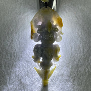 Type A Deep Lavender with Brownish Patches Jadeite Acala on 3 Elephants and Dagger Pendant Necklace 72.27g 89.6 by 34.0 by 20.3mm - Huangs Jadeite and Jewelry Pte Ltd