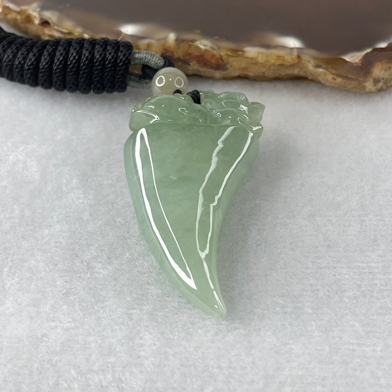 Certified Natural Type A Semi-Icy Light Green Jadeite Tiger Tooth Pixiu Pendant | Masterpiece Three-Dimensional Hand-Carving | Massive Myanmar Feicui Wealth Lock & Supreme Sovereign Protection Monolith (24.36g | 46.0x25.4x13.9mm)