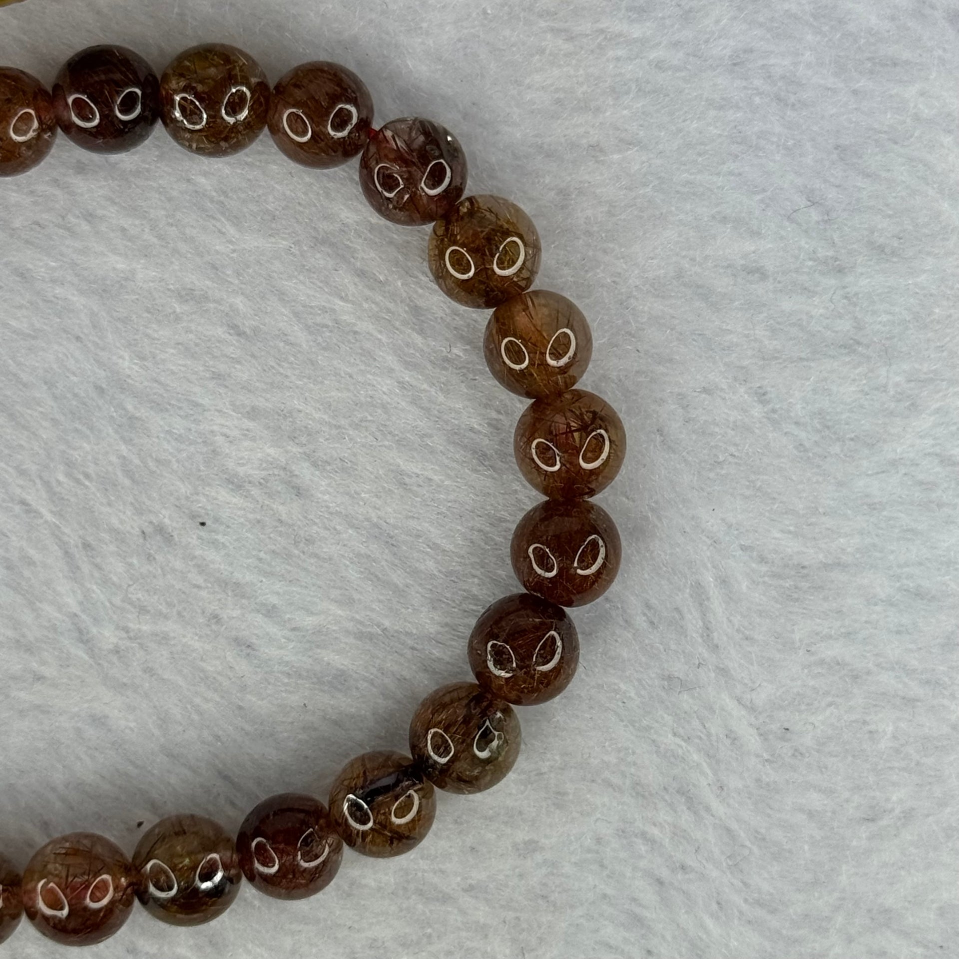 Natural Copper Rutilated Quartz Beads Bracelet 天然銅髮晶手镯 13.32g 15.5cm 7.5mm 26 Beads - Huangs Jadeite and Jewelry Pte Ltd