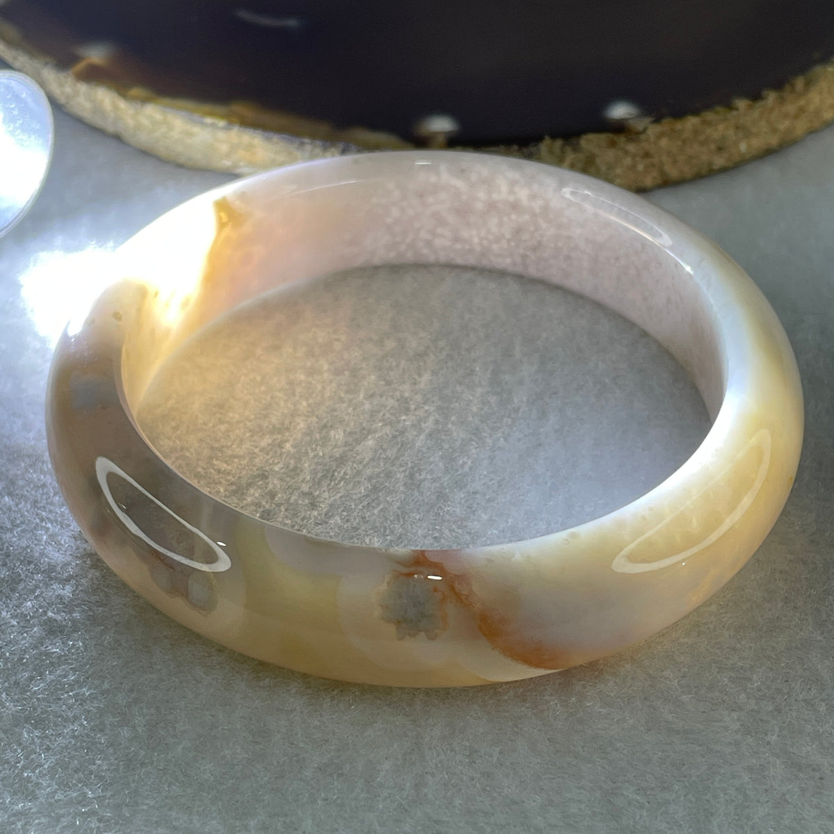 Natural Pink with Purple Flower Agate Set Bangle 146.60g Inner Diameter 57.0mm 14.0 by 7.8mm (Perfect) - Huangs Jadeite and Jewelry Pte Ltd