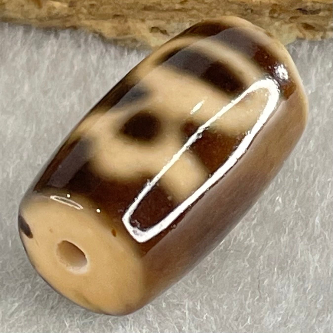 Natural Powerful Tibetan Old Oily Agate Double Cai Shen Dzi Bead Heavenly Master (Tian Zhu) 双财神长天珠 4.57g 19.5 by 11.7mm - Huangs Jadeite and Jewelry Pte Ltd