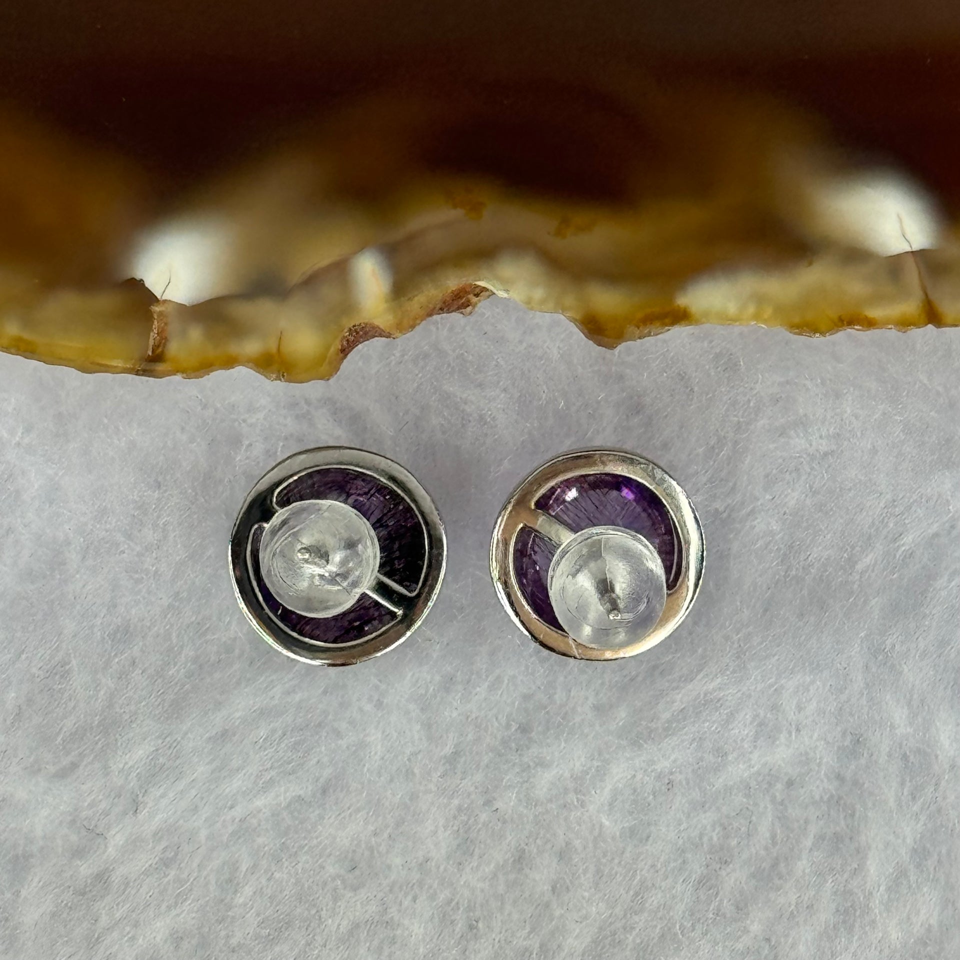 Good Grade Natural Super 7 S925 Sliver Earrings 2.21g 8.3 by 5.2mm - Huangs Jadeite and Jewelry Pte Ltd