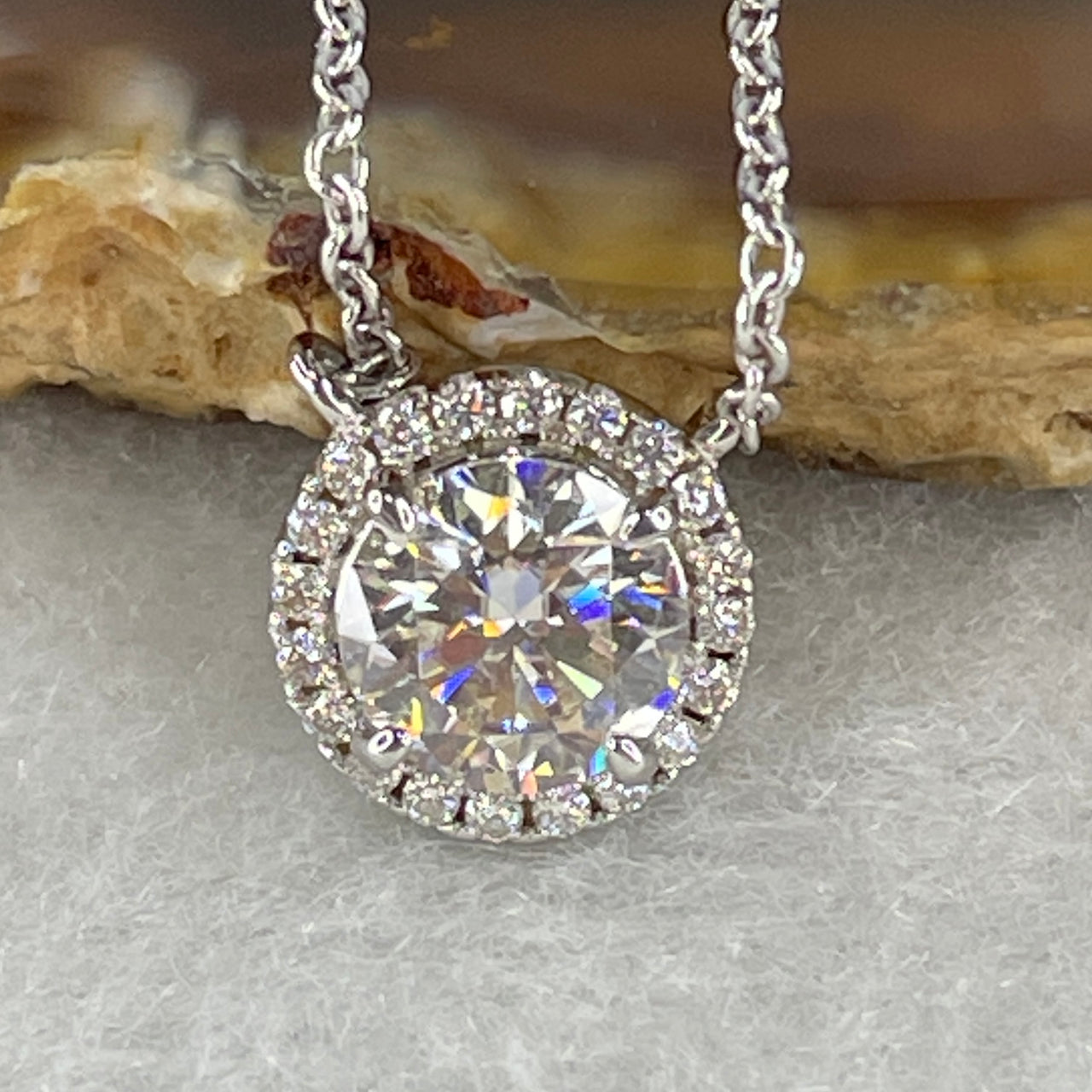 1.0ct Round Brilliant Moissanite Necklace S925 Silver - 6.5mm D Color Diamond Simulant Pendant - 40-44cm Adjustable Floating Solitaire - 2.30g