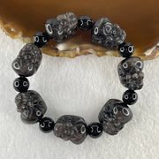 Medium Obsidian Pixiu 17.3 by 12.2 by 12.2mm 8pcs and 8 Beads 8.4mm Bracelet 34.11g 16cm - Huangs Jadeite and Jewelry Pte Ltd