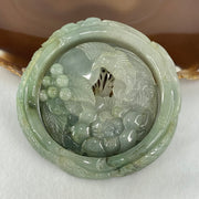 Type A Blueish Green Jadeite Phoenix with Prosperity Flowers Bangle Inner Diameter 57.2mm 12.4 by 10.6mm and Pendant 55.6 by 12.4mm Total Weight 124.77g - Huangs Jadeite and Jewelry Pte Ltd