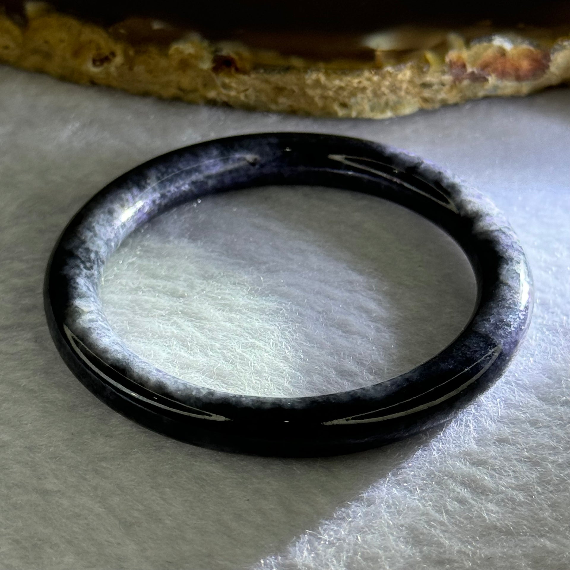 Type A Black Grey Wuji Jadeite Baby Bangle 14.39g Internal Diameter 40.3mm 5.9 by 6.2mm - Huangs Jadeite and Jewelry Pte Ltd