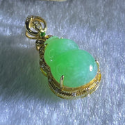 Type A Apple Green Jadeite Hulu and Diamonds 18K Yellow Gold Pendant 2.35g 13.2 by 9.5 by 4.5mm - Huangs Jadeite and Jewelry Pte Ltd