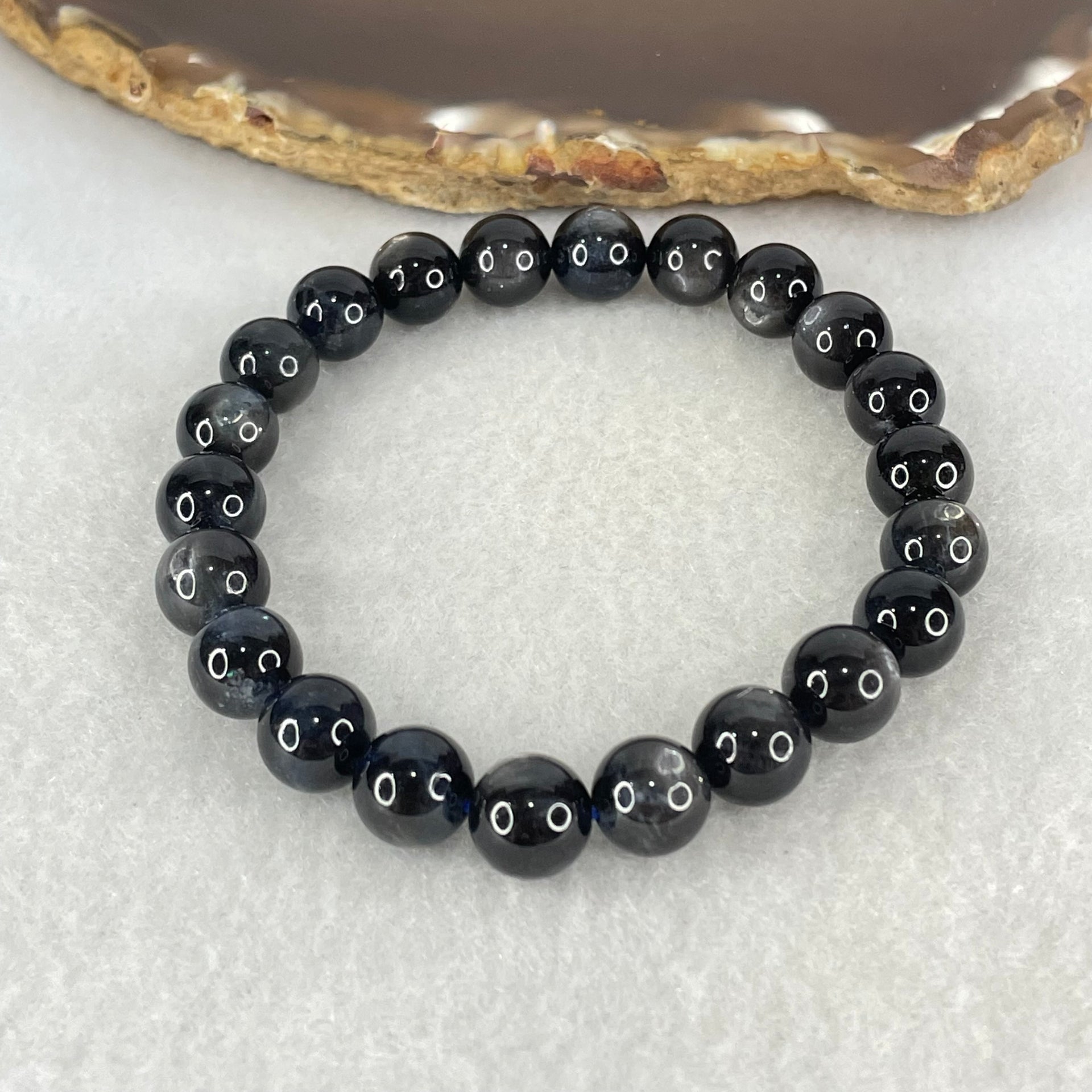 Good Grade Natural Devils Blue Beryl Aquamarine Beads Bracelet 20.54g 16cm 8.9mm 22 Beads - Huangs Jadeite and Jewelry Pte Ltd