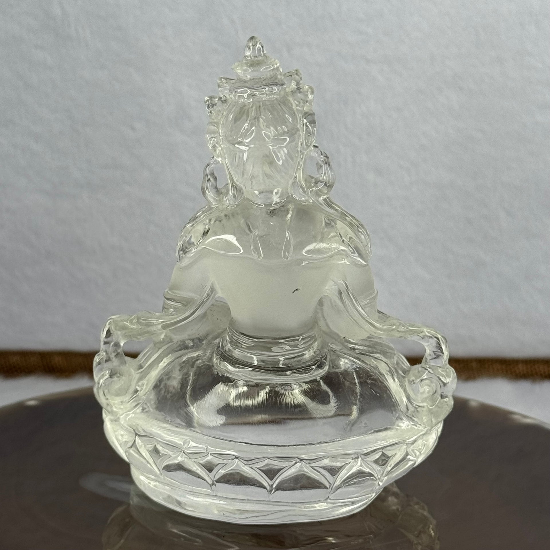 High Quality Natural Clear Quartz Vajrasattva With High Grade Wooden Stand Display 白水晶金刚撒埵和木脚摆件 526.66g 180.0 by 96.mm - Huangs Jadeite and Jewelry Pte Ltd