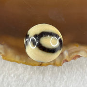 Natural Powerful Tibetan Old Oily Yellowish White with Black Agate 3 Eyes Dzi Bead Heavenly Master (Tian Zhu) 三眼天诛 4.06g 14.5mm - Huangs Jadeite and Jewelry Pte Ltd