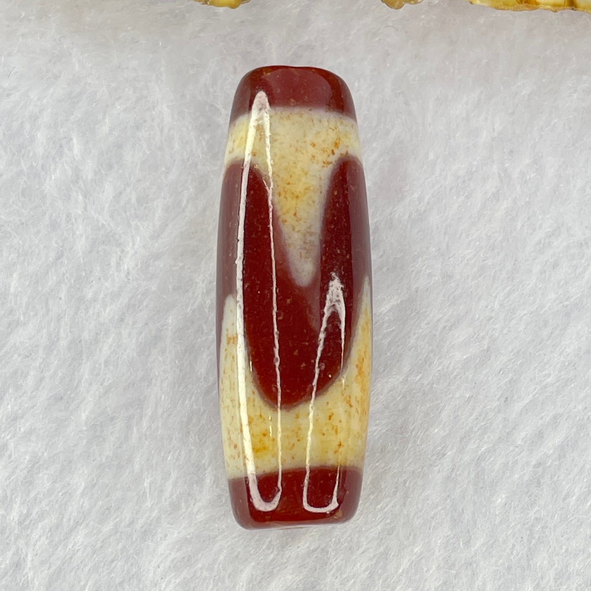 Natural Powerful Tibetan Old Oily Red Yellowish White Agate Tiger Tooth Daluo Dzi Bead Heavenly Master (Tian Zhu) 虎牙天珠 10.43g 38.4 by 13.0mm - Huangs Jadeite and Jewelry Pte Ltd