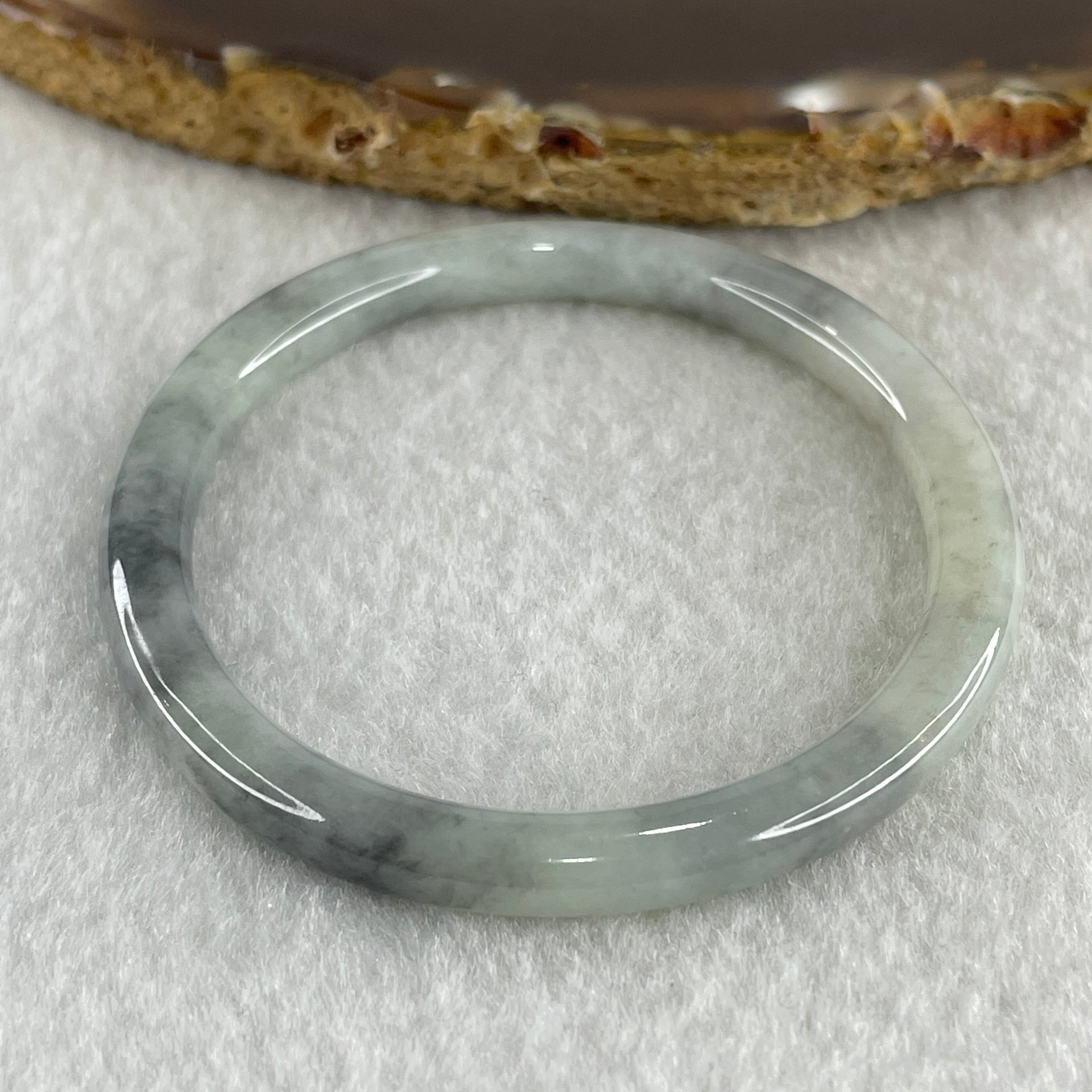 Type A Natural Green with Wuji Grey Piao Hua Jadeite Bangle 11.14g Internal Diameter 51.1mm 5.2 by 5.8mm (Close to Perfect) - Huangs Jadeite and Jewelry Pte Ltd