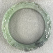 Type A Light to Dark Blueish Green Jadeite Carved with Prosperity Flowers Twin Birds and Butterfly Bangle 78.70g Internal Diameter 55.0mm 15.7 by 11.0mm - Huangs Jadeite and Jewelry Pte Ltd