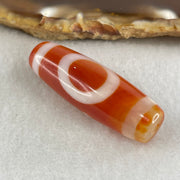 Natural Powerful Tibetan Old Oily Red White Agate One Eye Gold Metal Element Dzi Bead Heavenly Master (Tian Zhu) 一眼金天珠 9.71g 37.8 by 12.9mm - Huangs Jadeite and Jewelry Pte Ltd