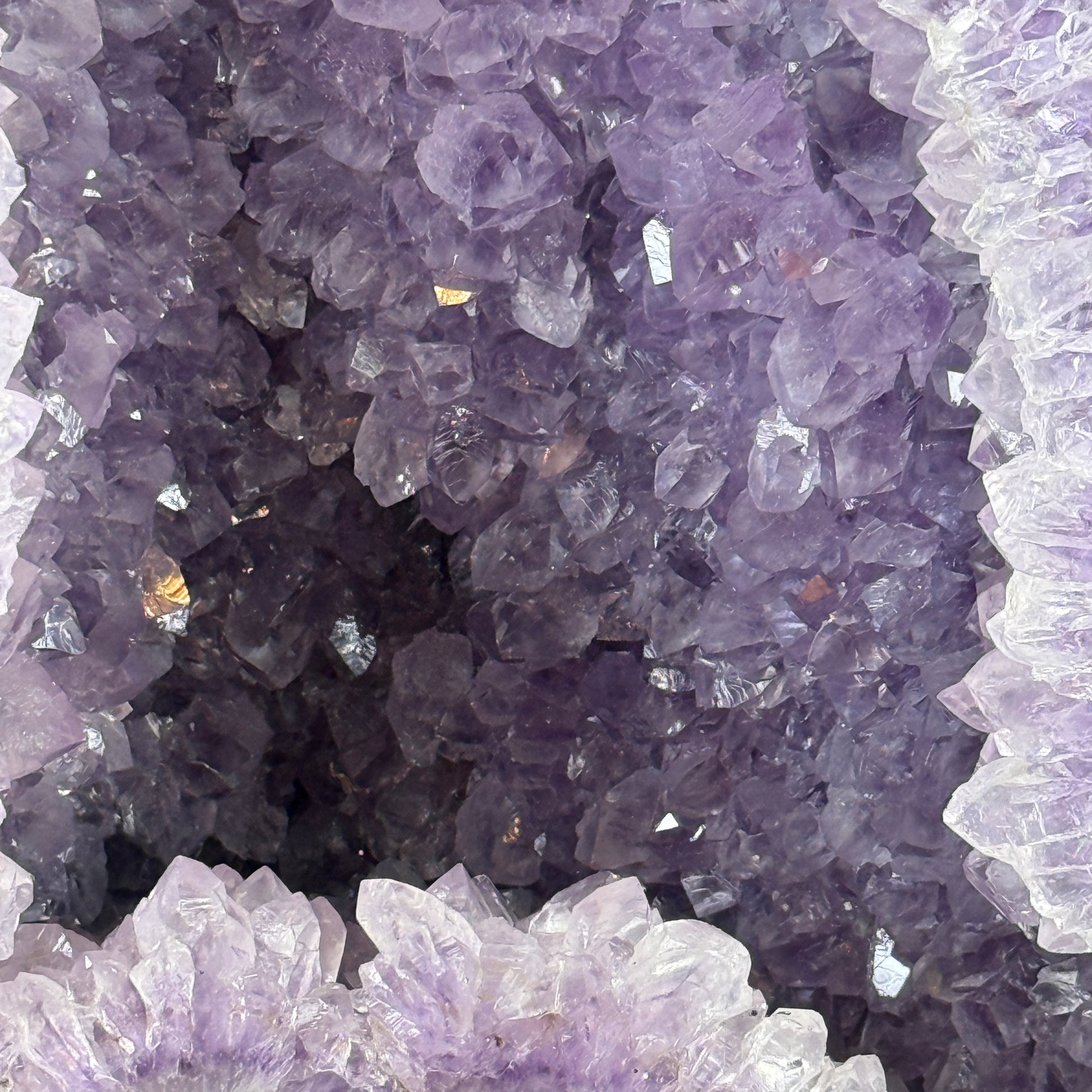 Natural Triangular Shape Amethyst Cave with Wooden Display 18,923.1g 300.0 by 280.0 by 500.0mm - Huangs Jadeite and Jewelry Pte Ltd