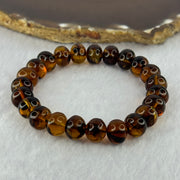 Natural Dark Brownish Yellow Flower Amber Beads Bracelet 天然顺琥珀手链 12.50g 17cm 10.7mm 23 Beads - Huangs Jadeite and Jewelry Pte Ltd
