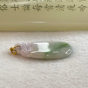 Type A Light Lavender Green with Apple Green Patches Jadeite Pendent with Pi Xiu on Gourd in 18K Yellow Gold Clasp 7.69g 38.8 by 18.2 by 4.7mm - Huangs Jadeite and Jewelry Pte Ltd