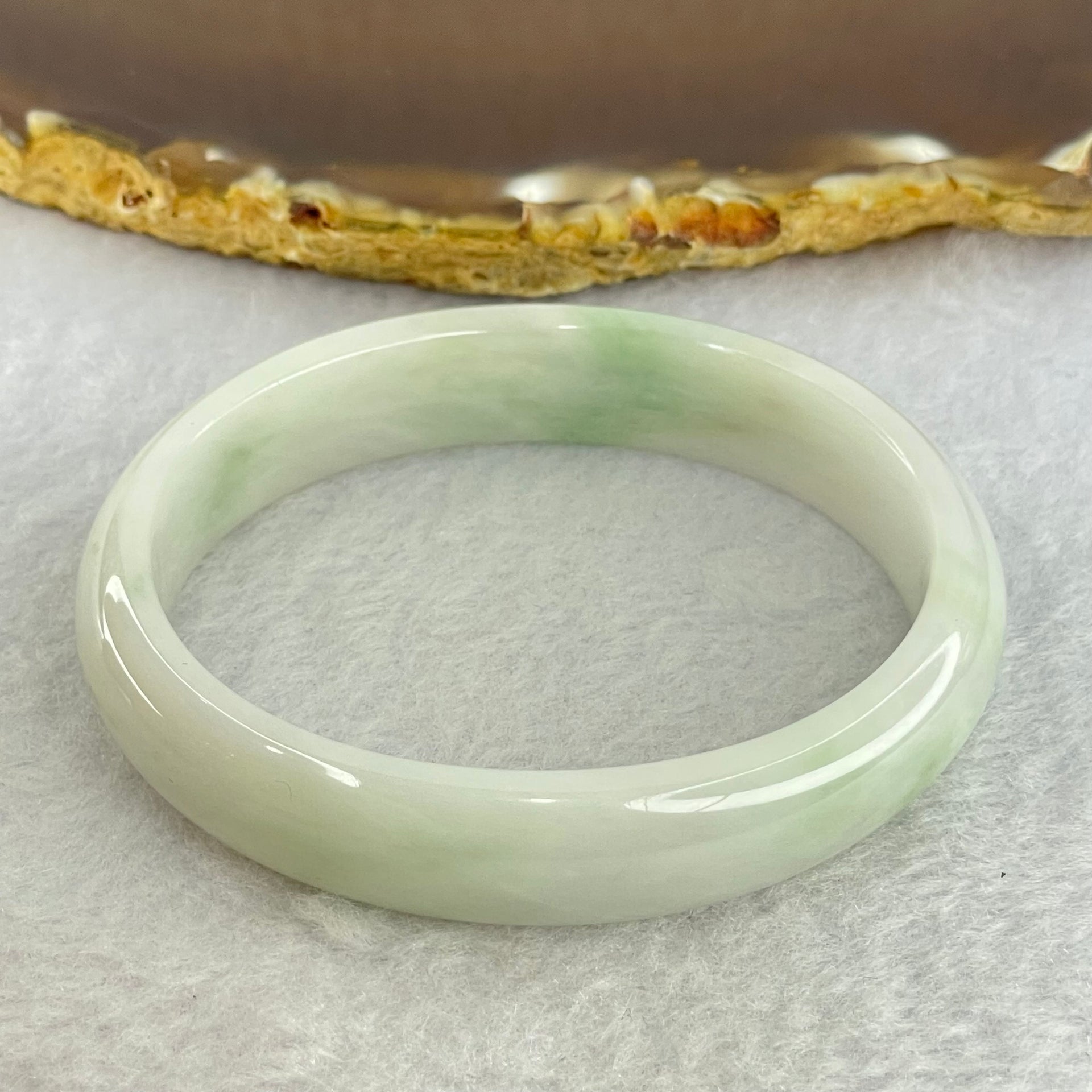 Type A Faint Lavender Green Jadeite Bangle Internal Diameter 55.6mm 36.96g 12.4 by 6.4mm (Internal Lines) - Huangs Jadeite and Jewelry Pte Ltd