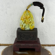 Rare Grand Master Type A 4 Colours Yellow Lavender Green Red Jadeite Neza on Dragon A货大师四彩翡翠哪咋三太子牌 70.66g 71.8 by 48.6 by 11.8mm with Wooden Stand - Huangs Jadeite and Jewelry Pte Ltd