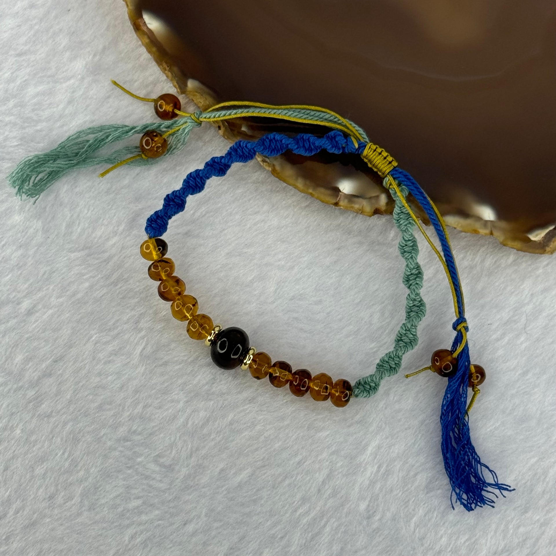 Natural Cognac and Red Amber Beads Bracelet 3.81g 16cm 10.1 by 7.6mm 1 Bead 6.5mm 10 Beads - Huangs Jadeite and Jewelry Pte Ltd