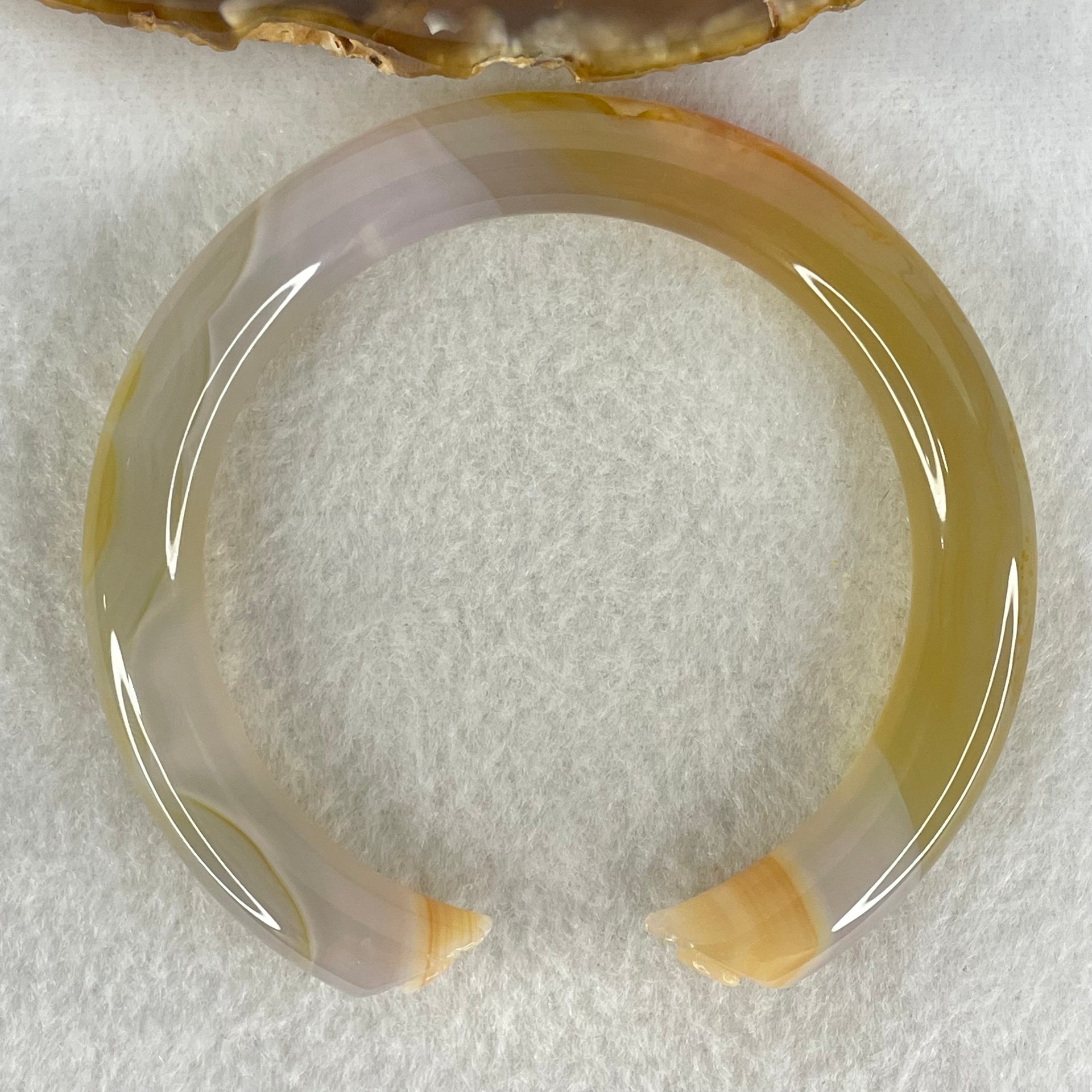 Natural Yellowish Pink Agate Heart Shape And Hands Bangle Internal Dimeter 58.6mm 39.03g 9.9 by 9.9mm - Huangs Jadeite and Jewelry Pte Ltd