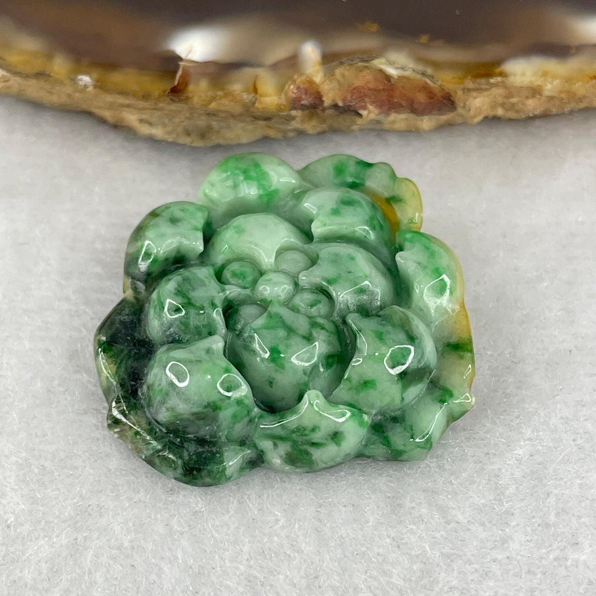 Natural Type A Green with Yellowish & Dark Green Piao Hua Jadeite Lotus Flower Pendant Charm | Spiritual Purity & Wealth Attraction (9.33g | 27.0x27.1x7.6mm)