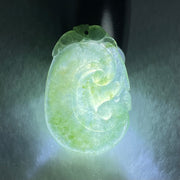 Type A Icy Blueish Green with Dark Green and Yellow Patches Jadeite Ruyi Pendant 8.36g 38.8 by 25.9 by 4.6mm - Huangs Jadeite and Jewelry Pte Ltd